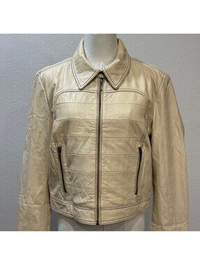 Bella x About You Women's Cream Leather Jacket Lambskin Size 40